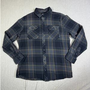 Fox Racing Men's Large Gray Black Plaid Long Sleeve Button Front Flannel Shirt